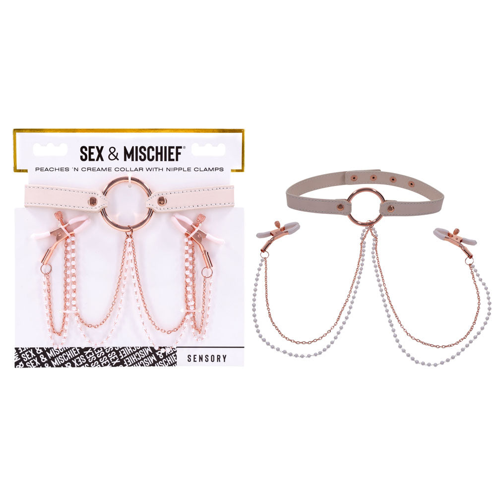 Sex & Mischief Peaches n CreaMe Collar with Nipple Clamps